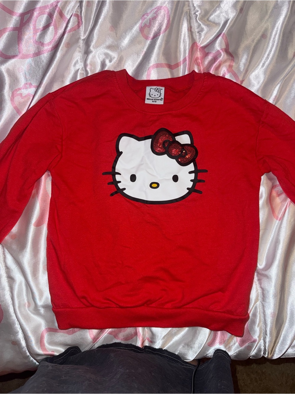 Hello Kitty Red Pullover Sweatshirt with Sequin Bow